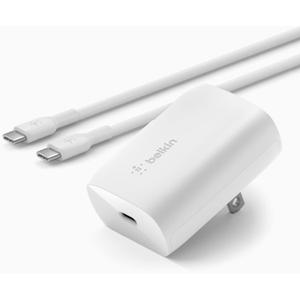 Belkin 30W USB-C Wall Charger with USB-C to C Cable, PPS, PowerDelivery, USB-IF Certified PD 3.0 Fast Charging for iPhone 16, iPad, Samsung Galaxy S25, Google Pixel, Nintendo Switch 2 & More - White (Flat + USB-C to USB-C Cable)
