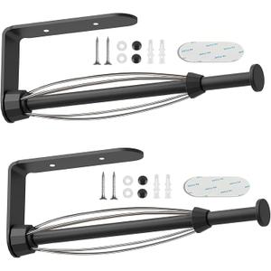 2 PACK Metal Paper Towel Holder, Easy Tear with Damping Function, Single Hand Operable Wall Mount Paper Towel Holder, Self-Adhesive or Drilled for Kitchen,Under Cabinet, Bathroom, Black