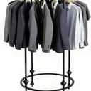 27.5x51in Round Garment Rack, Rolling with Topper, 360 Rotating, Black