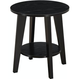 Small Round Side Table-17.7" Cute End Table with 2-Tier Storage | Waterproof Low Nightstand for Kids Room, Nursery, Small Spaces, Plant Stand & Bean Bag (Black)