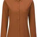 MGWDT Button Down Shirt Women Long Sleeve Blouse Oxford Shirt Classic-Fit Cotton Tops Wrinkle Resistant (2XS-3XL) (XX-Small, Brown)