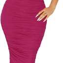 HESUUIO Women's Sexy Two Piece Skirt Set Mesh Off Shoulder Bodycon Ruched Midi Cocktail Party Dress Club Outfit (Medium)