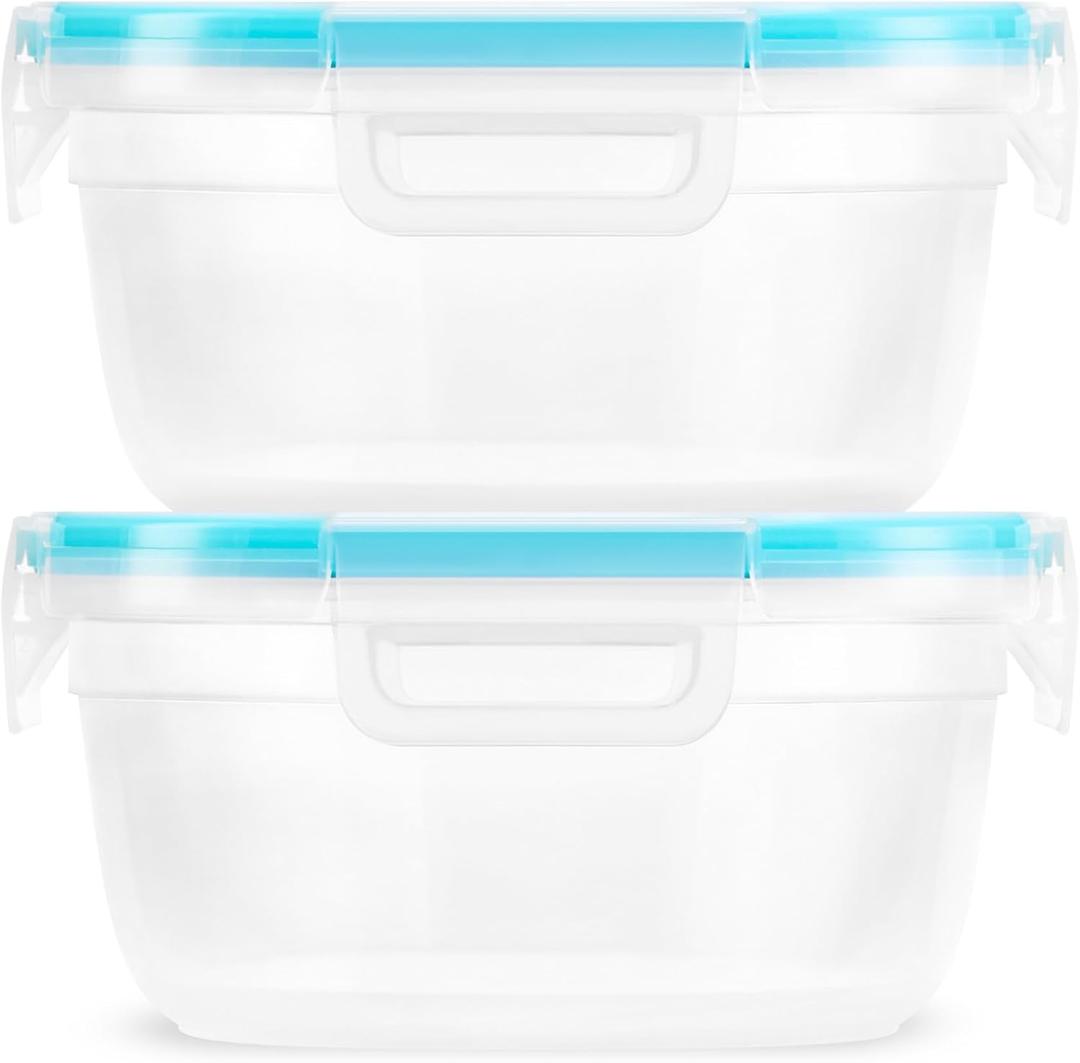 Snapware Total Solution (Pack of 2) Plastic Food Storage Containers Set, Leakproof & Airtight Locking Lids Round Tupperware, Non-Toxic BPA-Free Lids, Microwave Dishwasher Freezer Safe
