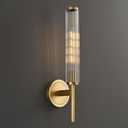 18.9" Solid Brass Wall Sconce with Ribbed Groove Glass Tube - Gold Wall lamp Includes Bulbs - Modern Brushed Copper Wall Sconces for Bathroom, Living Room, Hallway, Staircase, Mirror