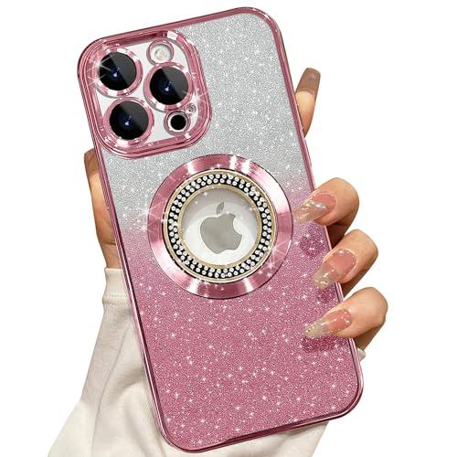 Misscase for iPhone 16 Pro Max Magnetic Glitter Case Compatible with MagSafe,Full Protection Slim Shockproof Anti-Scratch Case with Camera Lens Protector Logo View Dust-Proof Net for Women Pink