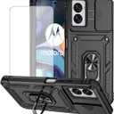 for Moto G Power 2024 Case,Motorola G Power 2024 Case with Tempered Glass Screen Protector and Slide Camera Cover, Magnetic Ring Car Mount Holder Cover for Motorola Moto G Power 2024 Black
