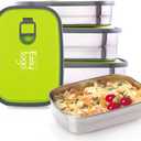 3 Pack Stainless Steel Food Storage Containers with Lid, Reusable, Meal Prep Rectangular Airtight Lunch Box for Adult - 37oz+23oz+12oz Green Snack Box
