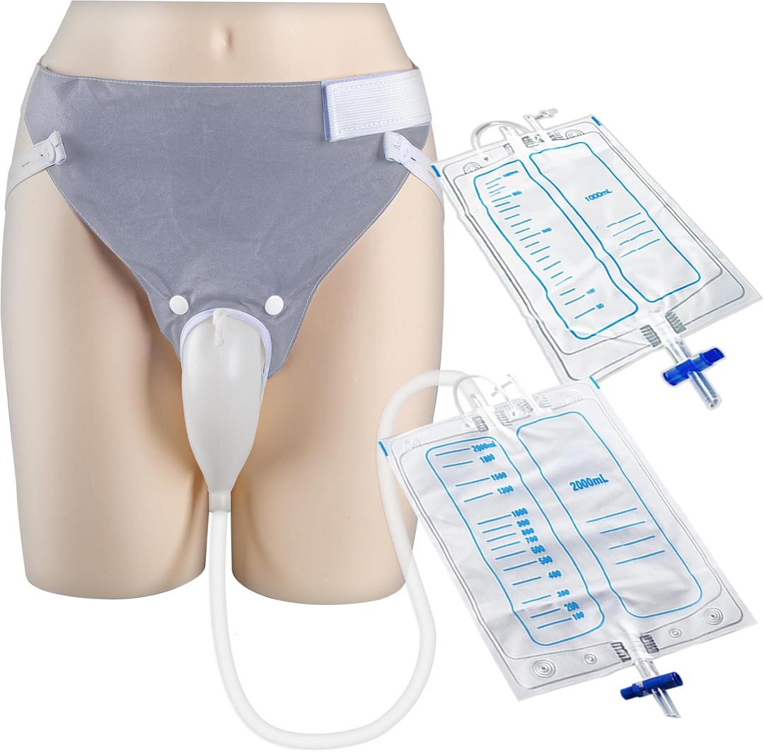 Wearable Urine Collector Men Wearable Collection with External Catheter Comfortable Low Profile Design Flexible Hose for at Home Daily and Night Routine Use for Elderly Male Grey