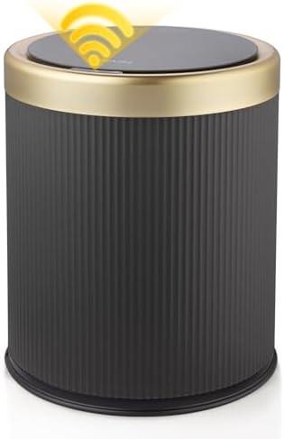 onlcuk Smart Bathroom Trash Can Garbage Can with Lid, 2.8 Gallon Motion Sensor Trash Bin for Bathroom, Kitchen, Small Mini Trash Cans Black Automatic Diaper Trash Can-Dark Gray