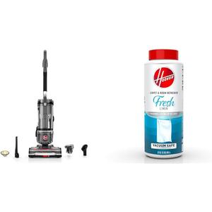 Hoover WindTunnel Tangle Guard Bagless Upright Vacuum Cleaner Machine, for Carpet and Hard Floor, UH77100V + 32 oz Carpet & Room Refresher, Carpet Powder, Fresh Linen Scent, AH31210