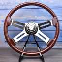 18'' Walnut Wood Steering Wheel with 4 Spokes and 2'' Deep Plated Bracket, Modified Interior Accessory for Semi-Trailers, Compatible with Kenworth, Peterbilt, Volvo, Freightliner Truck（ABS）