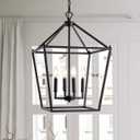 JONATHAN Y 16" Oil Rubbed Bronze Lantern Pendant Light, 4-Light Pagoda Style Metal Cage Farmhouse Hanging Ceiling Fixture for Kitchen Island, LED Bulb Included (JYL7437A)