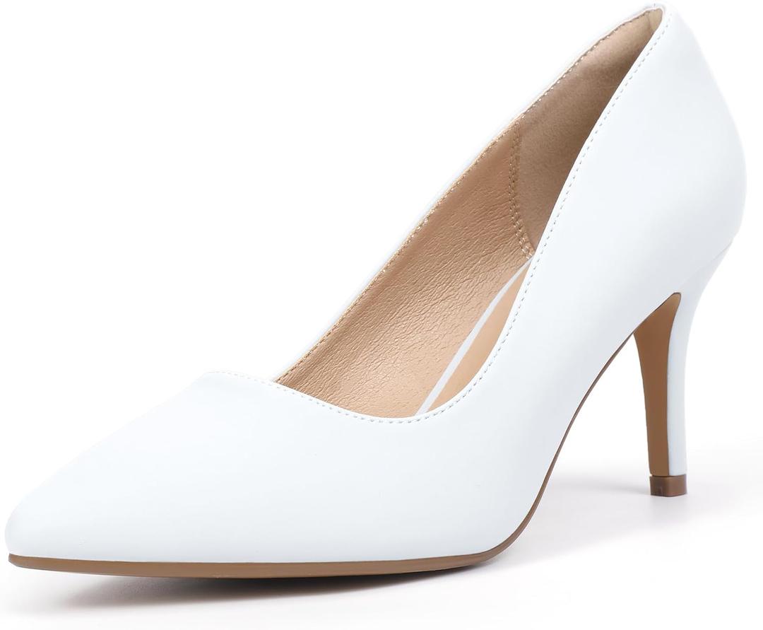 IDIFU IN3 High Heels Pumps Closed Toe Heels Women's Pumps Stiletto Pointed Toe Dress Shoes Wedding Prom Bridal Work Office Bride Guest Trendy Dressy Fashion Comfortable Pump Shoes