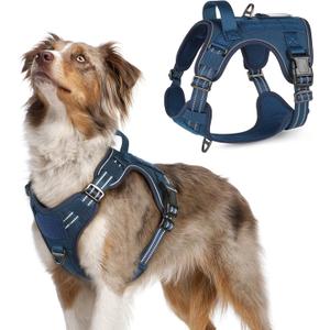 rabbitgoo Dog Harness No Pull, Military Dog Harness Medium Sized Dog with Handle & Molle, Easy Control Service Dog Vest Harness Training Walking, Adjustable Reflective Tactical Pet Harness, Blue, M