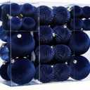 53 Pcs Velvet Christmas Ornaments Set, Navy Blue Christmas Balls, with Christmas Bells Decor and Paper Ornaments, Shatterproof Hanging Xmas Tree Decorations Set for Holiday & Home Decor