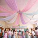 6 Pcs Pastel Rainbow Ceiling Decor 5x10ft Pastel Rainbow Tulle Backdrop for DIY Back to School Classroom Birthday Wedding Bride Baby Shower Unicorn Party Hanging Decorations, 5.25x9.84 ft