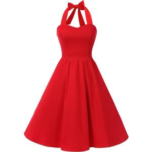 Topdress Women'sVintage Polka Audrey Dress 1950s Halter Retro Cocktail Dress (XX-Large, Red)