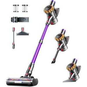 Cordless Vacuum Cleaner,Upgraded 550W 45KPA 60Mins Vacuum Cleaners for Home,Self-Standing Stick Vacuum with LED Display,8 in 1 Lightweight Anti-tangle Wireless Vacuum for Pet Hair Carpet Hard Floors (Purple)