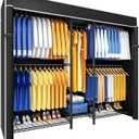 Ulif E12C Heavy Duty Closet Organizer SystemFreestanding Clothing Rack, Adjustable Garment Rack 71" W x 16" D x 76.5" H Holds 960 lbs, Black Rack with Black Dustproof Cover