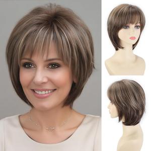 SEVENCOLORS Short Brown Wigs for White Women Natural Hair Lace Front Pixie Bob Wigs Synthetic Brown Mix Blonde Womens Wig
