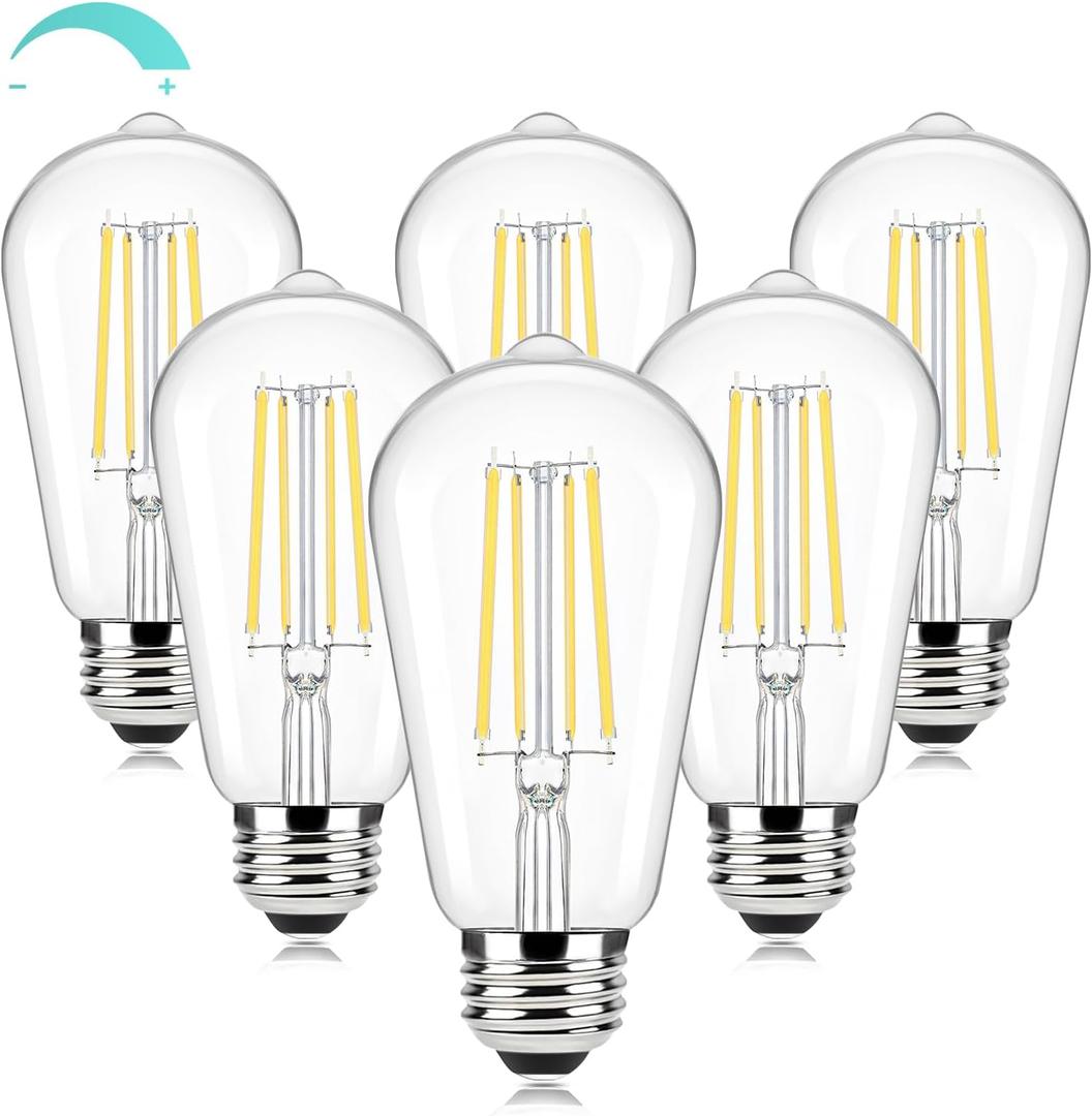 Brightever Dimmable LED Light Bulbs 60W Equivalent, 4000K Neutral White Edison Light Bulb, 7W, 850LM Vintage E26 Base Bulb, 90+CRI, ST58 Clear Glass Antique LED Filament Bulbs for Bathroom, 6-Pack