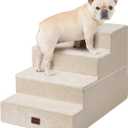 EHEYCIGA Dog Stairs for Bed 20" H, 4-Step Extra Wide Dog Steps for High Bed, Pet Steps for Small Dogs and Cats, Non-Slip Balanced Pet Ramp Indoor, Beige