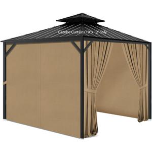 Gazebo Privacy Curtains 10' x 12' with Zipper 4-Panels Side Wall Universal Replacement for Patio, Outdoor Canopy, Garden and Backyard (Curtain Only) (Khaki)