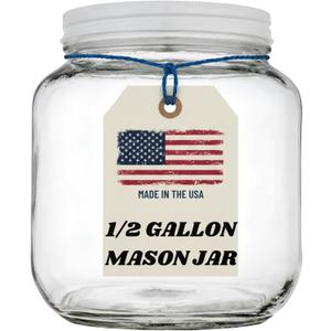 Half Gallon Glass Large Mason Jar Wide Mouth with Airtight Metal Lid - 1/2 Gallon (64oz) Capacity - Pickling, Storing and Canning- BPA-Free Dishwasher Safe- By Kitchentoolz - Made in USA
