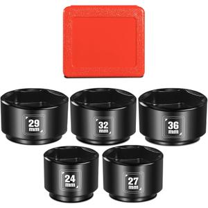 BLACKROBOT 5 Pieces 3/8 Drive Low Profile Oil Filter Socket Set, Metric Size 24mm, 27mm, 29mm, 32mm, 36mm, Chrome Vanadium Steel, 6 Point Design, Oil Filter Cap Remover and Installer Tool Set