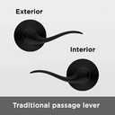 Kwikset Tustin Interior Passage Door Handle, Lever For Closet and Hallway Doors, Reversible Non-Locking Handle Lever, Matte Black, with Microban Protection (1 Pack)