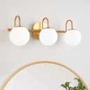 ZHUOER Modern Bathroom Vanity Light Fixtures 3 Lights Brushed Brass Frame and Milk White Glass Globe Shade Modern Wall Sconce Lighting Bath Vanity Lights Bar Over Mirror (Exclude G9 Bulb)
