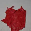 Women Leather One Piece Lingerie Underwire Lace V Neck Nightgown Babydoll Bodysuit ,Size L