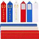 90PCS Award Ribbons, Medal Ribbons for 1st, 2nd, 3rd Place, Event Card & Rope Included, Perfect for Competitions, Sports Events, School Challenges, Vibrant Blue, Red, and White