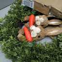 22" Spring Easter Wreath for Front Door - Easter Bunny Wreath - Artificial Green Boxwood Wreath with Burlap Bow & Sisal Bunnies - Spring Easter Holiday Decor for Home Door, Porch, Wall,Window