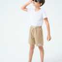 Haloumoning Boys Corduroy Shorts Kids Casual Elastic Waist Drawstring Summer Shorts with Pockets 5-14 Years (7-8 Years, Khaki)