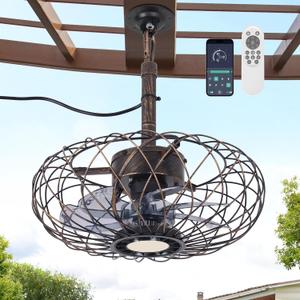 PAZALA 15" Rustic Outdoor Caged Ceiling Fan with Remote Light