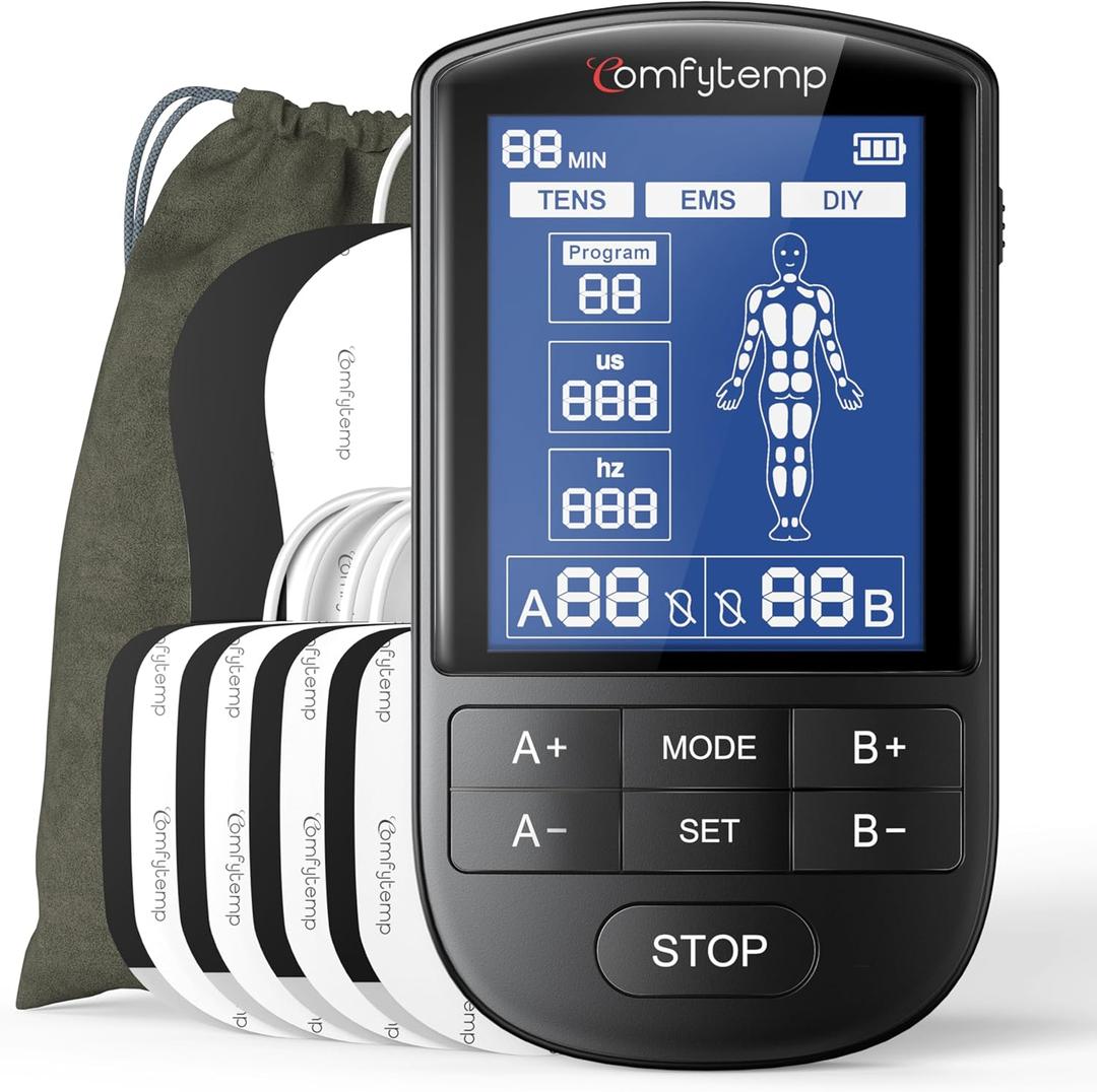 Comfytemp TENS Unit Muscle Stimulator for Pain Relief, FSA Eligible TENS Machine - 20 Modes & DIY, HSA Dual Channel EMS Unit for Back Neck Shoulder Electronic Pulse Massager, Fathers Day Gift, 10 Pads