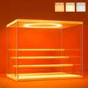 Acrylic Display Case with Adjustable LED Light, 4 Tier Clear Display Box Dustproof Showcase for Action Figures, Collectibles and Mini Toys, Assembly Display Cabinet(Wood 12.59.510.4in)