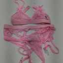 RSLOVE Women Lingerie Sets with Garter Belt 3 Piece Lace Teddy Babydoll Bodysuit (Medium, Light Pink)