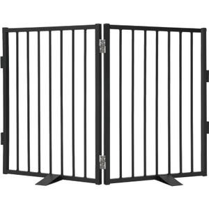 Snagle Paw Full Metal Freestanding Dog Gate,Indoor Pet Gate with Floor Protect Support Feet, 40x32Inches Foldable Dog Fence for Stairs, Hallways and Doorways (32'' H 2 Panel, Black