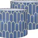 Blue Lamp Shades with Gold Arches Design,13 "Top x 13" Bottom x 10 "Height(Spider) Fabric Lampshades for Table Lamps, Drum Lamp shades set of 2, Support E26/E14 Base
