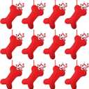 Soulchen 12 Pcs Red Dog Christmas Stocking, Non-Woven Fabric Christmas Stocking for Dogs, 7.87 Inch Bone Shape Pet Puppy Xmas Hanging Decor