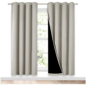 NICETOWN 100% Blackout Window Curtain Panels, Full Light Blocking Drapes with Black Liner for Nursery, 72-inch Drop Thermal Insulated Draperies (Natural, 2 Pieces, 52-inch Wide Per Panel)