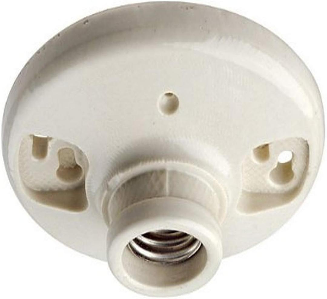 Leviton Lampholder, Incandescent, Medium Base, One Piece, Keyless, Glazed Porcelain, Outlet Box Mount, Single Circuit, 4 Quick Wire Push In with Case Lip, Top Wired, 9883