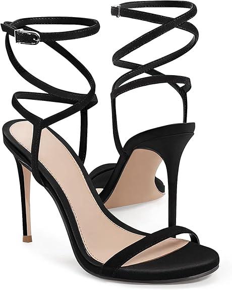 Coutgo Womens Strappy Lace up Heels Sandals Sexy High Heeled Ankle Strap Summer Dress Shoes, 7