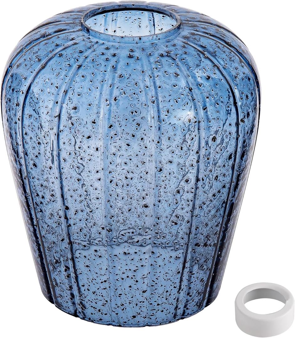 Viinew Dark Blue Seeded Glass Pendant Lamp Shade 5.4" Art Glass Chandeliers Cover Mini Tulip Flower Shape Light Shade Replacement Shade Only Light Fixtures for Kitchen Island Pendant Light 1-Pack