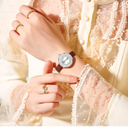 Weicam Women Casual Leather Strap Round Dial with Crystal Analog Quartz Wrist Watches