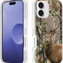 Designed for iPhone 17 Case, Heavy Duty 3 in 1 Hybrid Hard PC & Soft Silicone Shockproof Drop Transparent Protection Case for iPhone 17 2025 6.3", Jungle Camo Deer