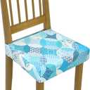 Stretch Dining Chair Seat Covers Set of 2,Dining Chair Slipcovers, Floral Printed Chair Covers,Soft Fabric Washable Upholstered Chair Seat Protector, No Rear Covers for Home Kitchen Dining Room (Light Blue Geometric Circles)