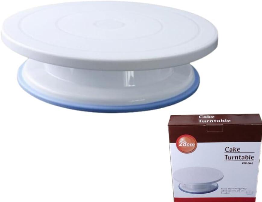 Rotating Cake Turntable Stand with Non Slip Pad, 11 Inch Revolving Turn Table Top for Pastries Cookies Cupcakes Decorating, Rotary Round Cake Display Stand Supplies Kit (White)